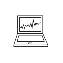 Pictogram for PC diagnostics (IoT) in black. SVG format.