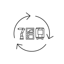 Pictogram for Re-manufacturing (Service) in black. SVG format.