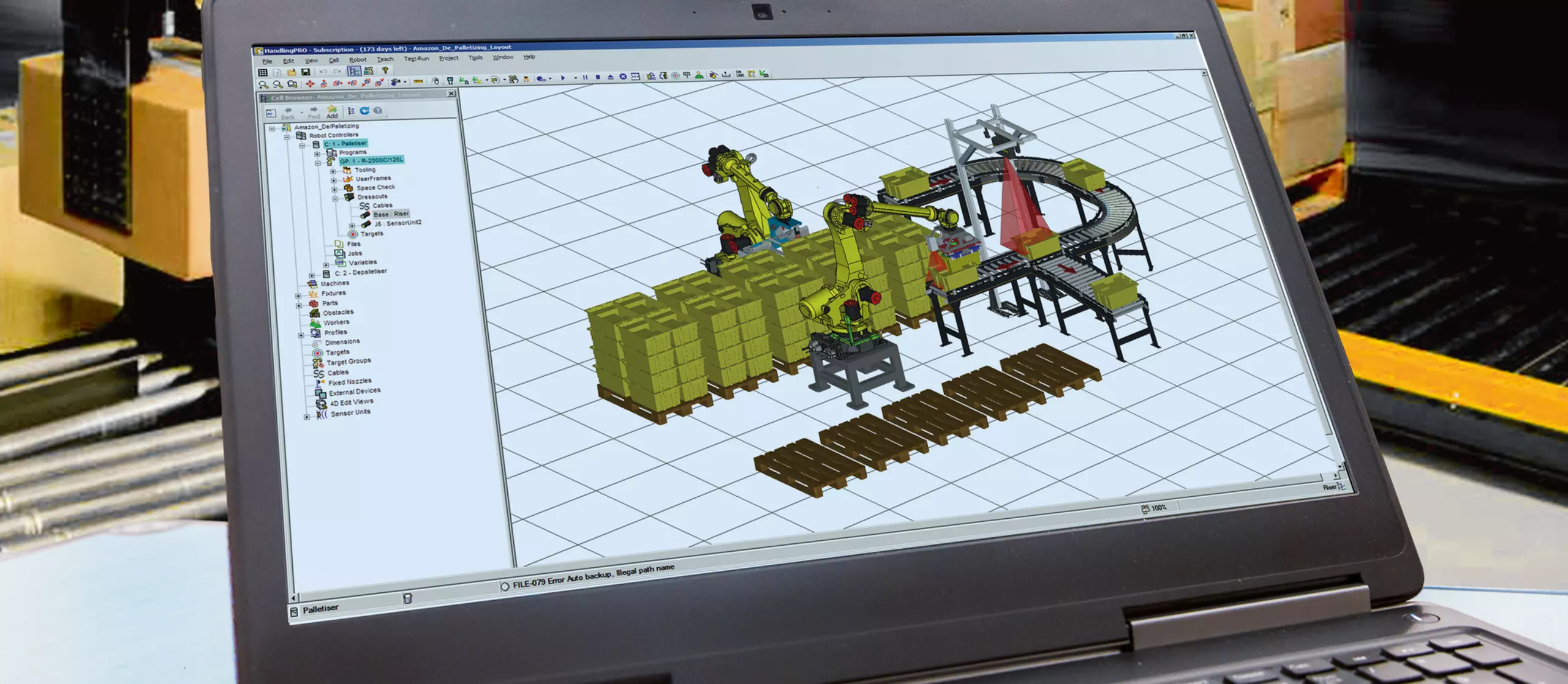 Image of simulation software for Palletising Robots.