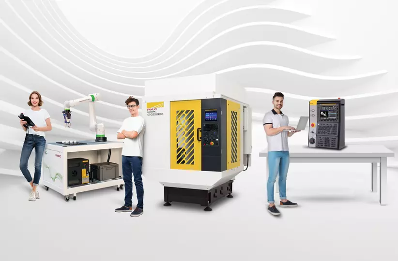 Image of FANUC Educational package Automated CNC Milling and CNC simulator on a bright wavy background