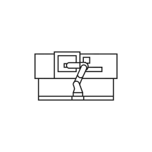 Pictogram for ROBOSHOT systems (ROBOMACHINES) in black. SVG format.