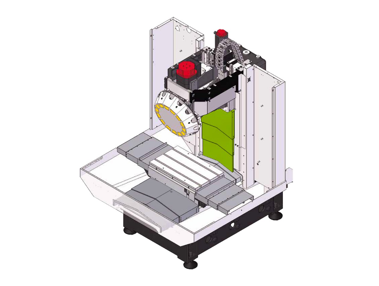 FANUC ROBODRILL telescopic covers are applied on all axes.  Z-axis telescopic covered highlighted.