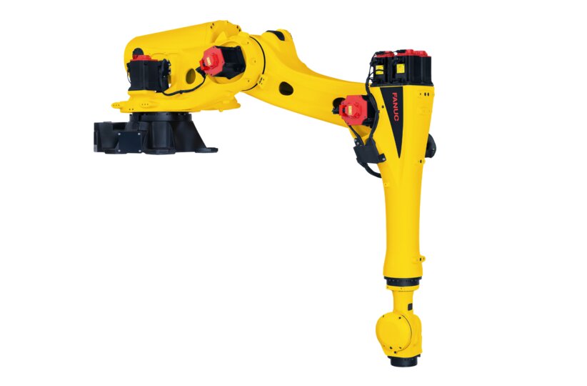 Compact rack-mount robot with 210 kg capacity and 3095 mm reach, powered by the FANUC R-50iA controller for high-speed industrial automation.