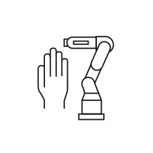 Pictogram for Manual Guidance (Robot) in black. SVG format.