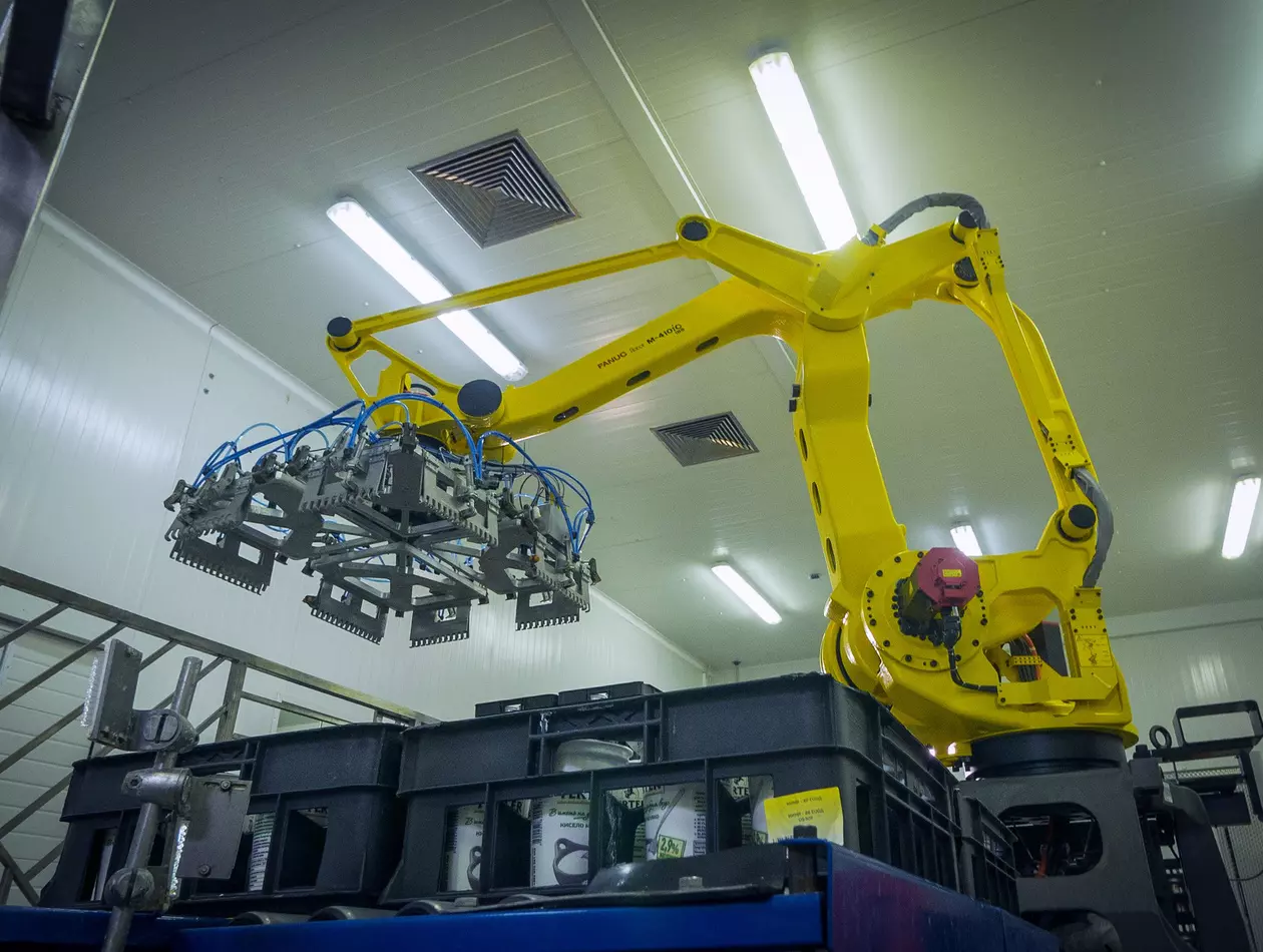 Success story of successful implementation of FANUC 410iC palletising robot at the Bulgarian dairy company ELVI by SimLogic Ltd.