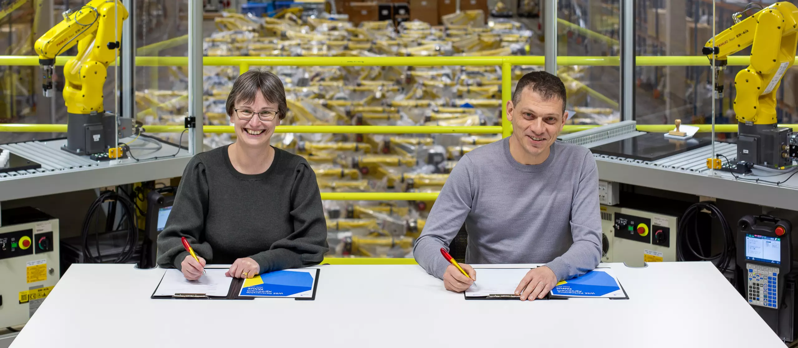 Signature ceremony of partnership agreement between WorldSkills Europe and FANUC held at FANUC's European Customisation and Distribution Center in Contern, Luxembourg, in November 2025.