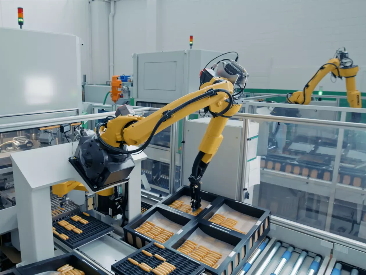 Success story about automated placing into packaging trays using FANUC robots by the Swiss company Kunststoff-Packungen AG. 

FANUC enabled Kunststoff-Packungen AG to run the manufacturing line autonomously, with autonomous operation for at least 8 hours at full speed, achieving cycle times of 0.8 seconds. The project involved two FANUC robots: a six-axes M-10iD/10L with a payload of 10 kg, and a four-axes SR-6iA robot with a 6 kg payload. Significant space saving was achieved because of the compact footprint of the solution.