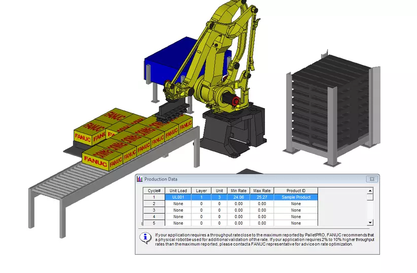 Image of simulation software for Palletising Robots.