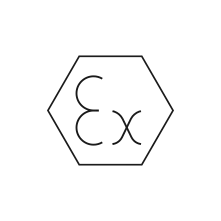 Pictogram for ATEX approved (Robot) in black. SVG format.