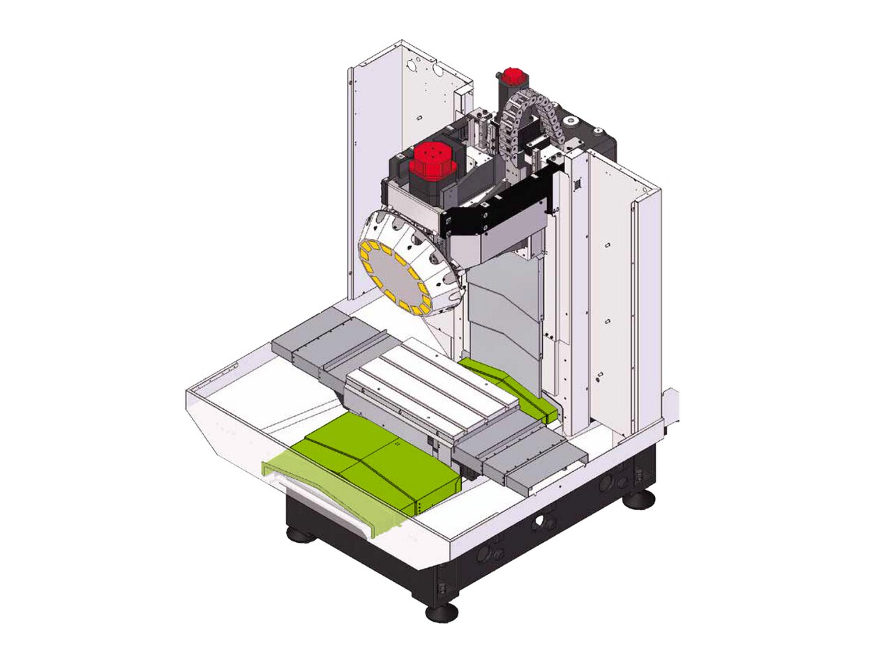 FANUC ROBODRILL telescopic covers are applied on all axes. Y-axis telescopic cover highlighted.