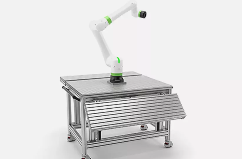 Image of CRX device. Robot workstation with expandable work surface by item Industrietechnik GmbH