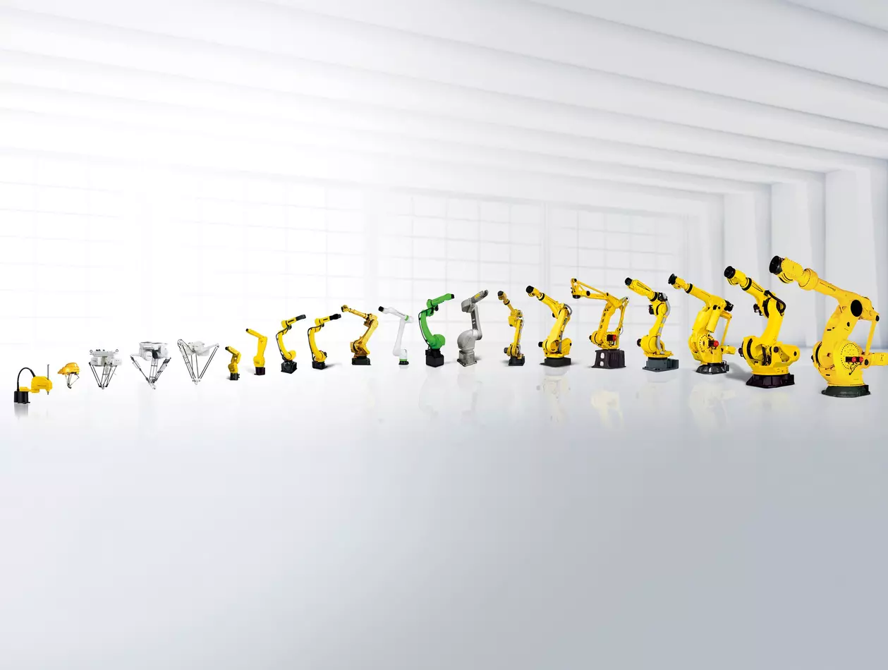 With more than 100 models, FANUC offers the widest range of industrial robots in the world. Covering a diverse range of applications and industries, FANUC robots are easy to operate and provide complete flexibility thanks to a range of application-specific options, straightforward integration, payloads up to 2.3 t and maximum reaches up to 4.7 m.