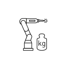 Pictogram for Payload Arc welding (Robot) in black. SVG format.