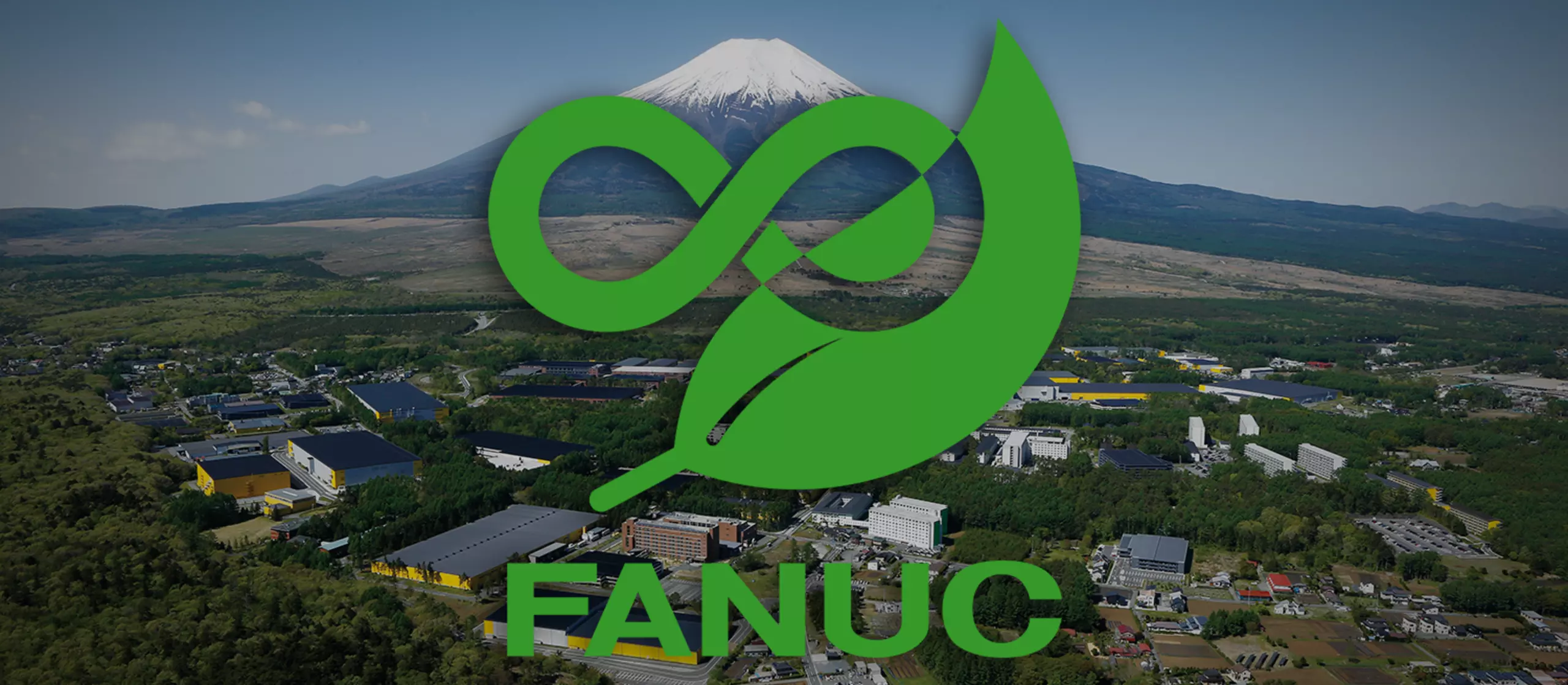 FANUC Headquarter with Mt. Fuji and the FANUC Sustainability Trademark