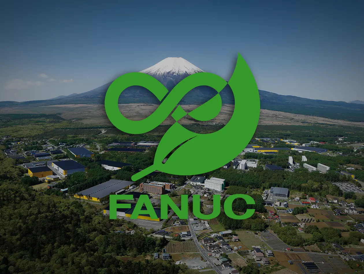 FANUC Headquarter with Mt. Fuji and the FANUC Sustainability Trademark