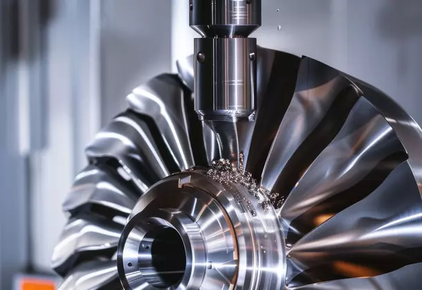 Close-up shot of industrial machinery featuring turbine component, suitable for use in industry-related projects or illustrations
Industrial machinery with turbine
industrial-machinery-with-turbine 
5 axis machining 
turbine