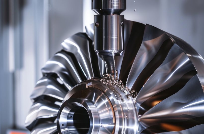 Close-up shot of industrial machinery featuring turbine component, suitable for use in industry-related projects or illustrations
Industrial machinery with turbine
industrial-machinery-with-turbine 
5 axis machining 
turbine