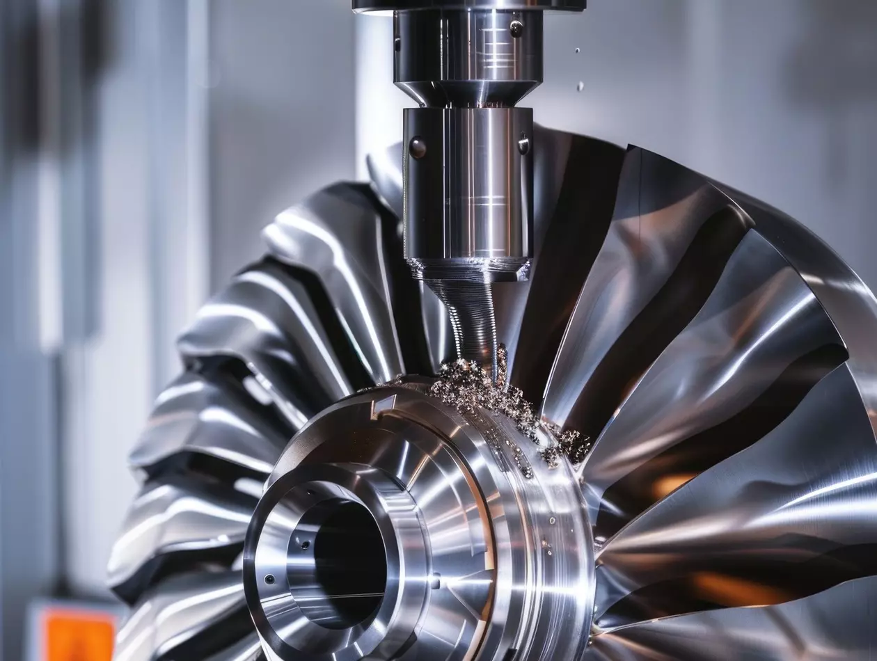 Close-up shot of industrial machinery featuring turbine component, suitable for use in industry-related projects or illustrations
Industrial machinery with turbine
industrial-machinery-with-turbine 
5 axis machining 
turbine