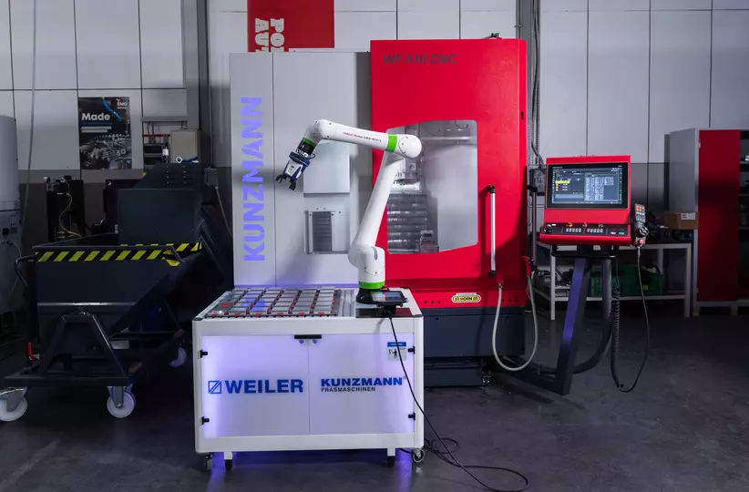 Kunzmann Case Study pictures: the machine tools builder introduced a FANUC CRX collaborative robot to facilitate both training and production activities