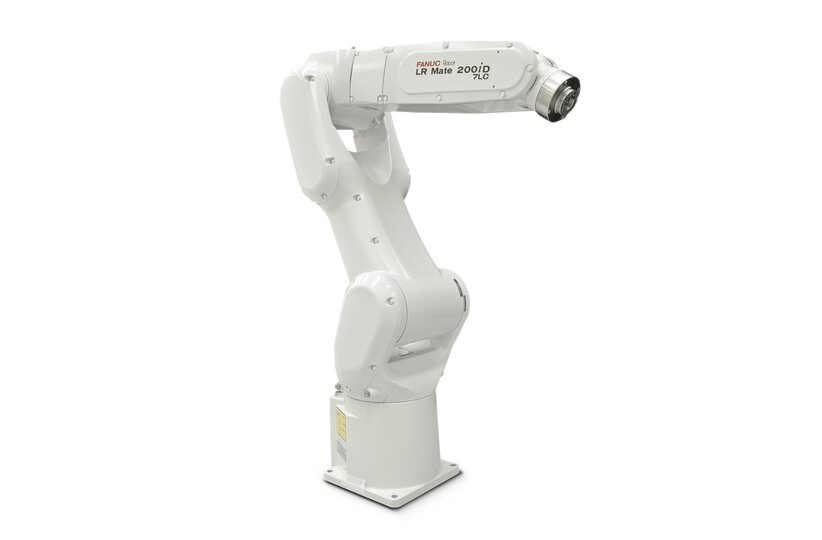 Image of LR Mate/7-9D Food/Clean from a right view on a white background. The FANUC LR Mate/7-9D Food/Clean (LR Mate 200iD/7LC) is a lighweight robot ideally suited for Cleanroom and Food applications.