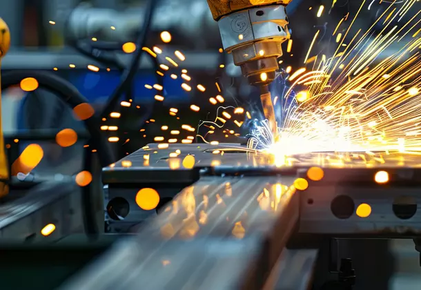 Metal robot arm working in factory warehouse on production line with sparks flying.
Metal robot arm working in factory warehouse on production line with sparks
steel, assemble, conveyor, mechanical, high-tech, robots, metal, equipment, conveyer, hydraulics, workshop, engineer, technology, industry, welding, service, machine, automated, row, working, assembly, modern, futuristic, machinery, manufacture, engineering, manufacturing, electronics, auto, linefactory, robot, industrial, production, sparks, welder, robotic, arm, closeup, portrait, vertical, automation, plant, warehouse, precision
Arc welding application of a robot