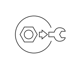 Pictogram for Guranteed OEM Parts & Labour (Service)  in black. SVG format.