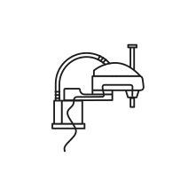 Pictogram for Scara Bottom Exit cable (Robot) in black. SVG format.