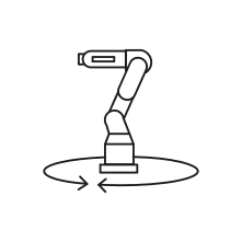 Pictogram for 360 degree rotation (Robot) in black. SVG format.