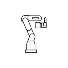 Pictogram for Easy Programming (Hand Guidance) (Robot) in black. SVG format.