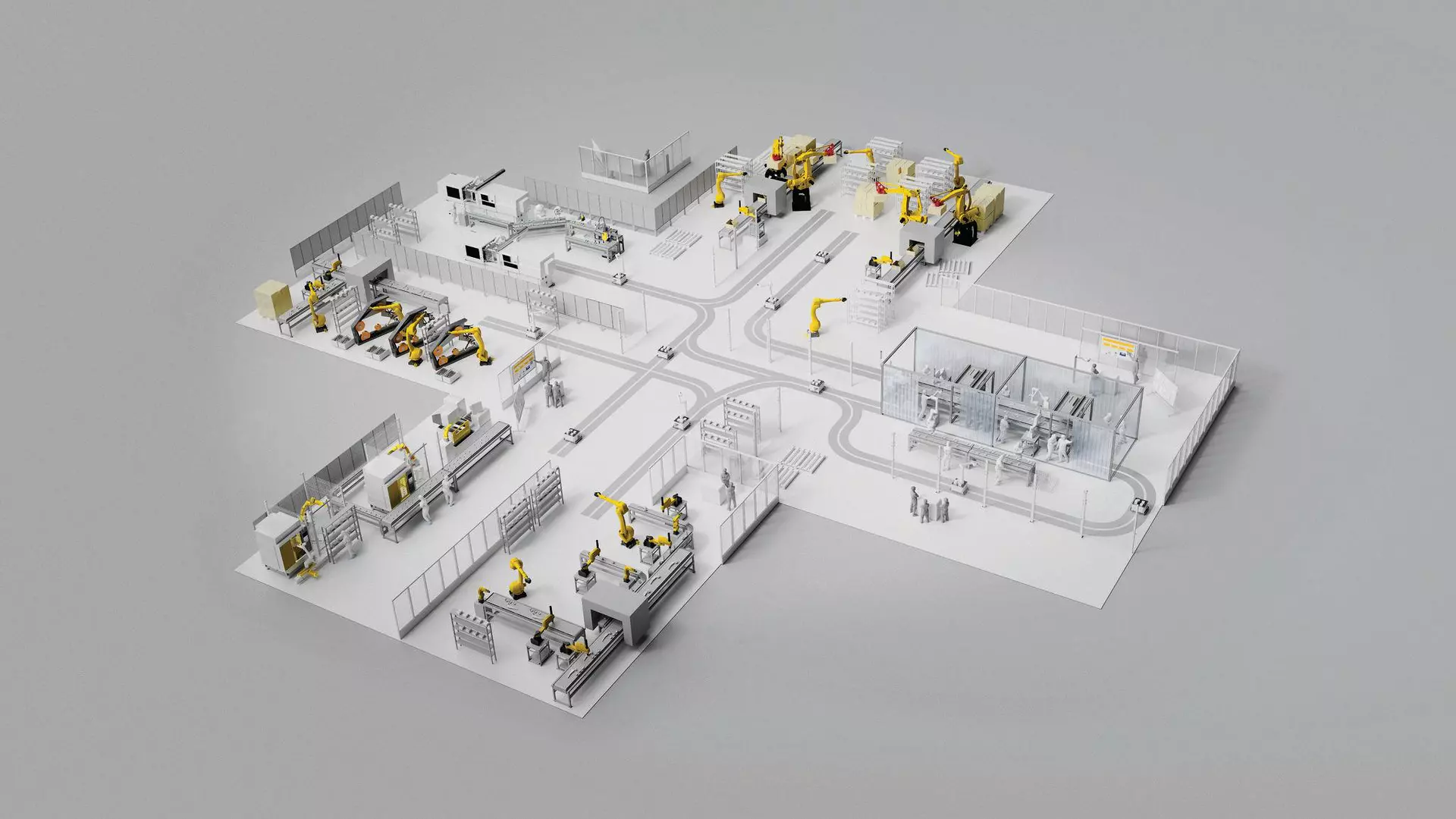 3D simulation of a medical production line. High-res industry rendering.