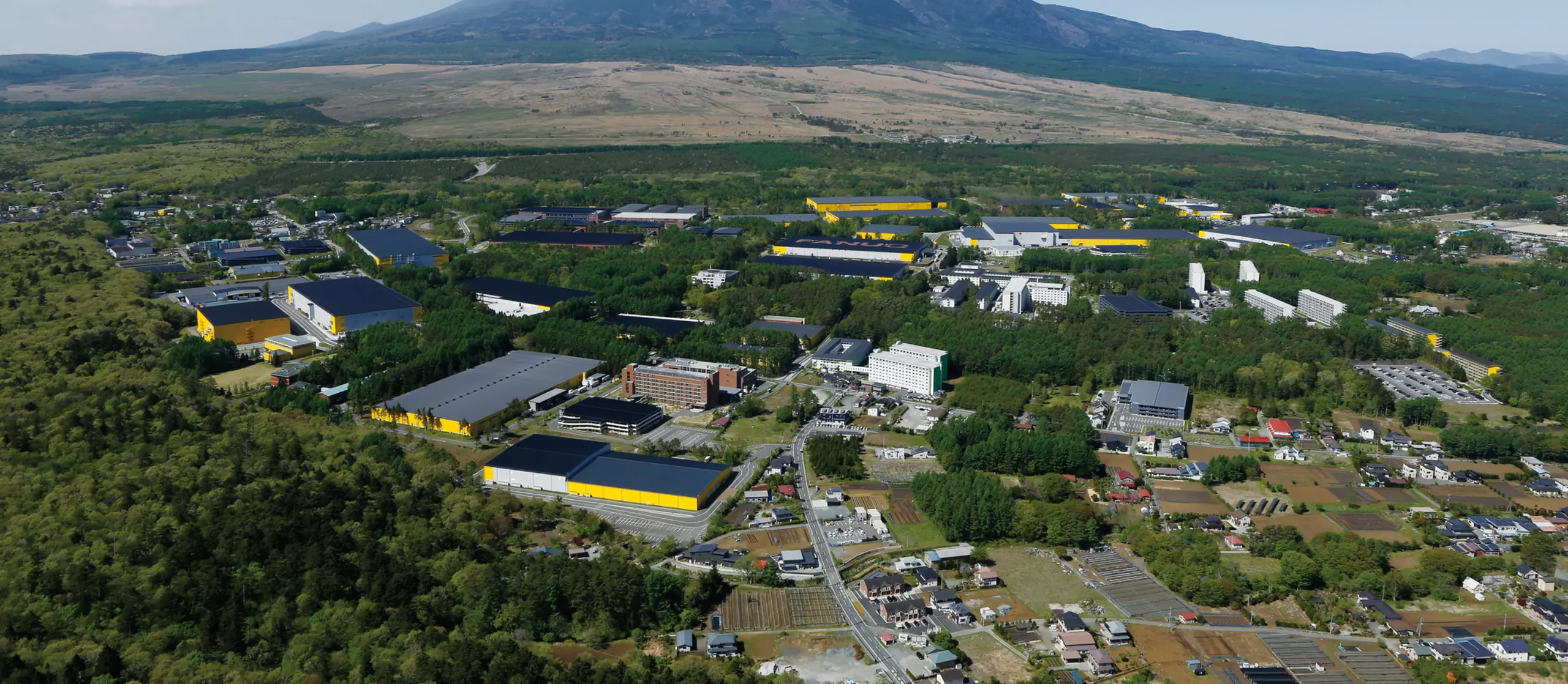 Panorama of FANUC headquarter at the the foot of Mount Fuji, near Lake Yamanaka, Japan, 2022.