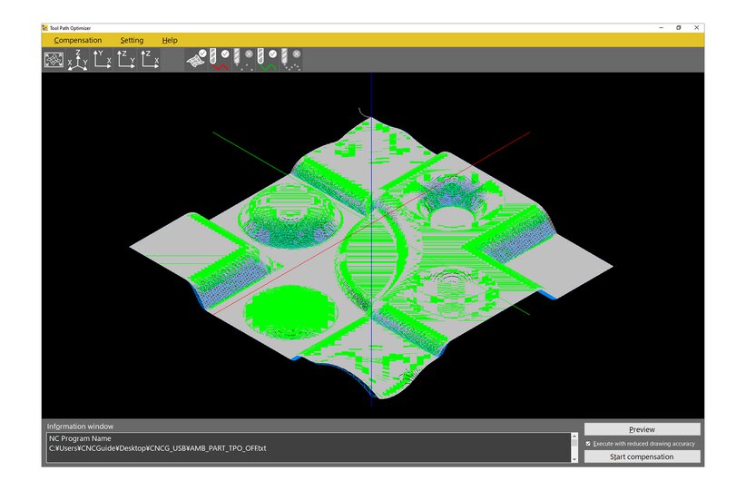 Image of CNC screen. Tool Path optimizer