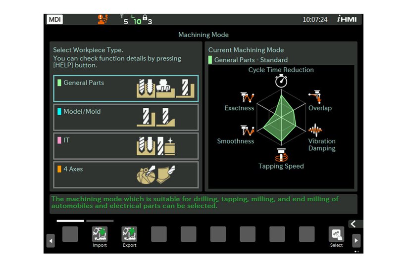 This image shows the Machining Mode Setting Function.
Using this feature, it is possible to set and optimise machining and energy modes according to the program.