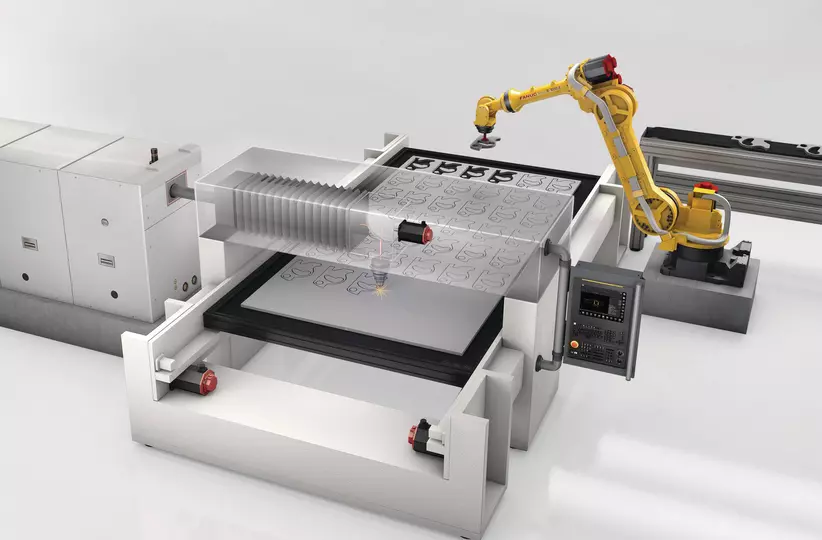 3D illustration of FANUC laser products. laser source, CNC, Drives and robot.