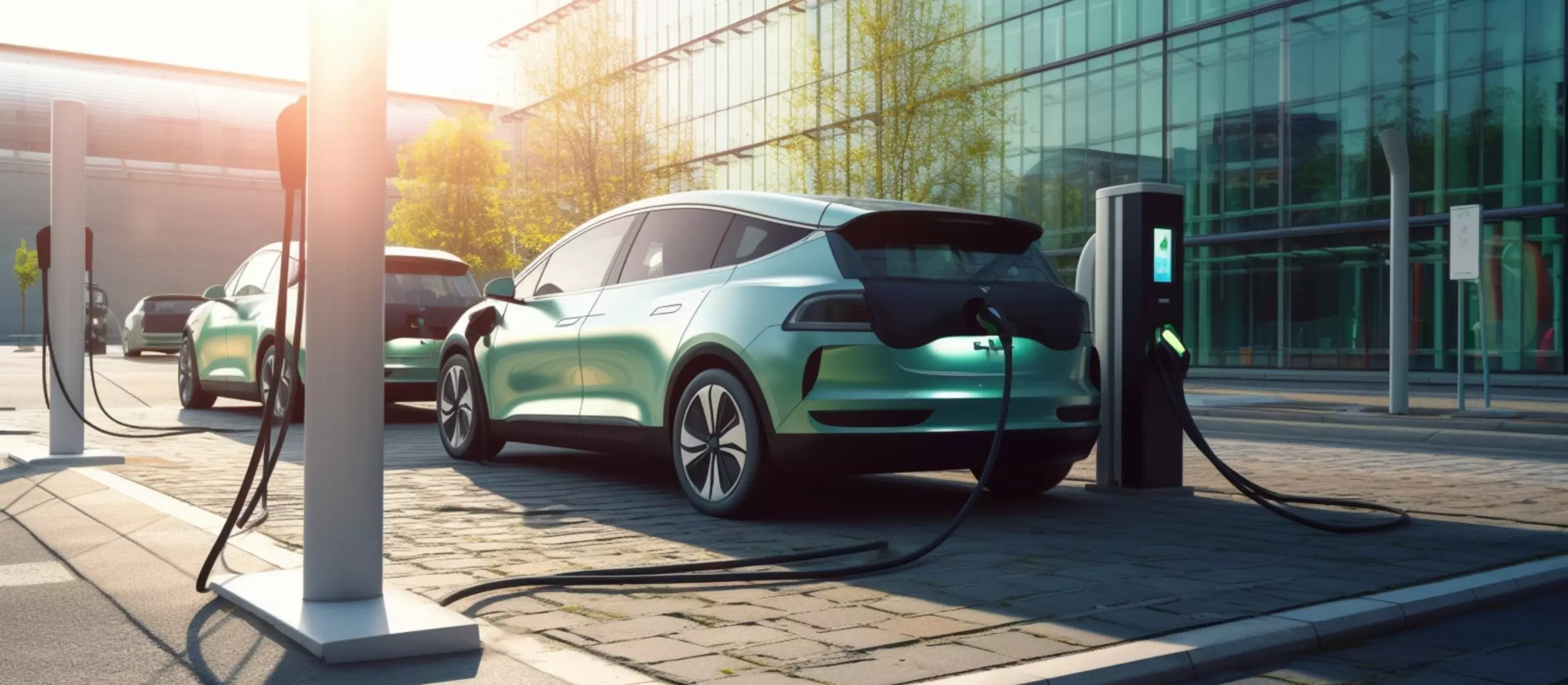 Electric car is charging at an EV-charging station