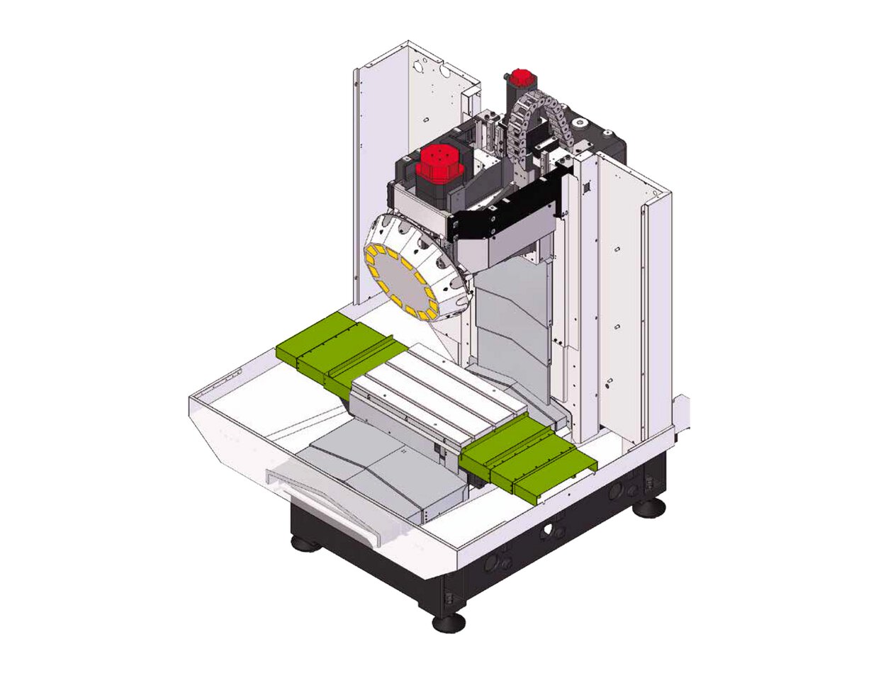 FANUC ROBODRILL telescopic covers are applied on all axes. X-axis telescopic cover highlighted.