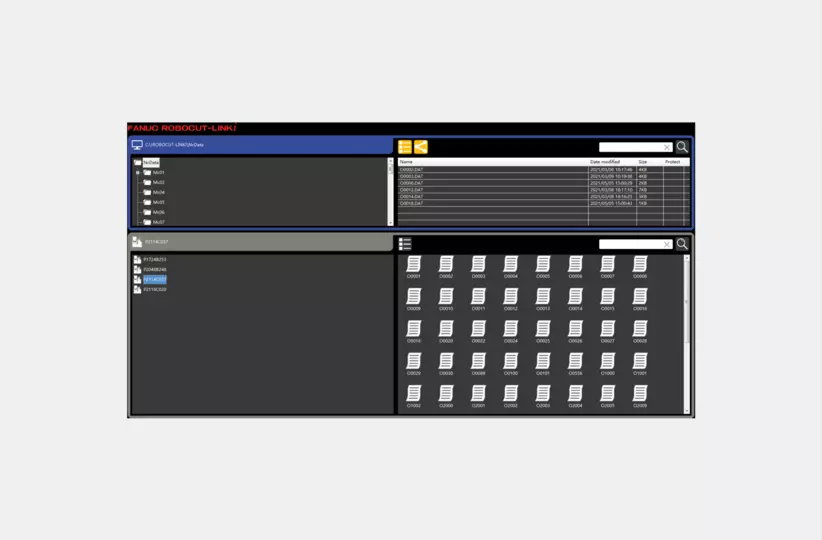 ROBOCUT-LINKi FILE TRANSFER - NC PROGRAM MANAGER allows you to download/upload NC programs between a ROBOCUT and a PC