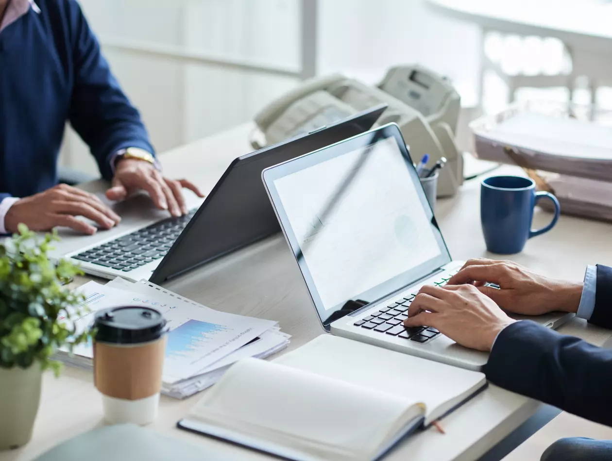 Cropped image of business people working on laptops in office
Working at desk
business, businessman, entrepreneur, executive, computer, information, report, laptop, corporate, typing, hands, working, analyzing, strategy, cropped, economics, research, e-mail, searching, close-up, focus, employee, office, worker, staff, screen
Career
Stock image