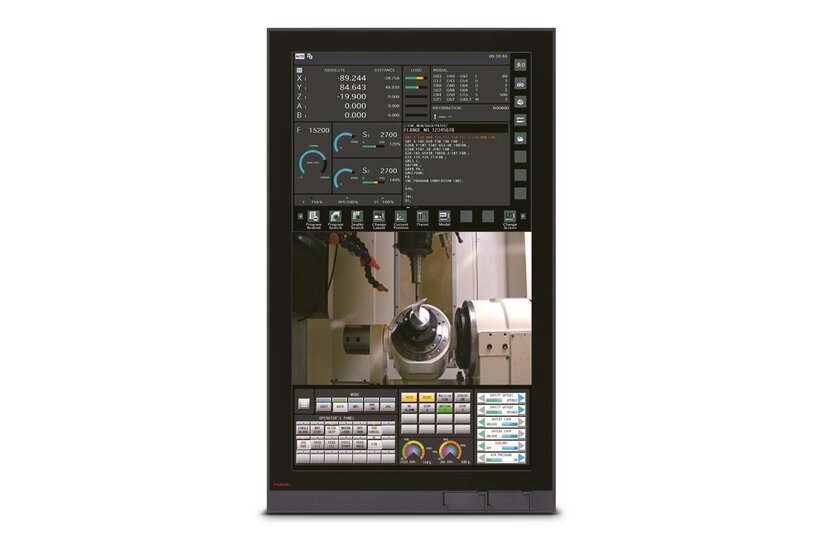 FANUC iPC, with widescreen LCD supports
both portrait and landscape orientation. Hardware
keyboard and control panel can be eliminated, reducing
the number of parts. The display panel is with a precise
capacitive touch screen, which provides excellent
usability and allows smartphone-like intuitive operation.