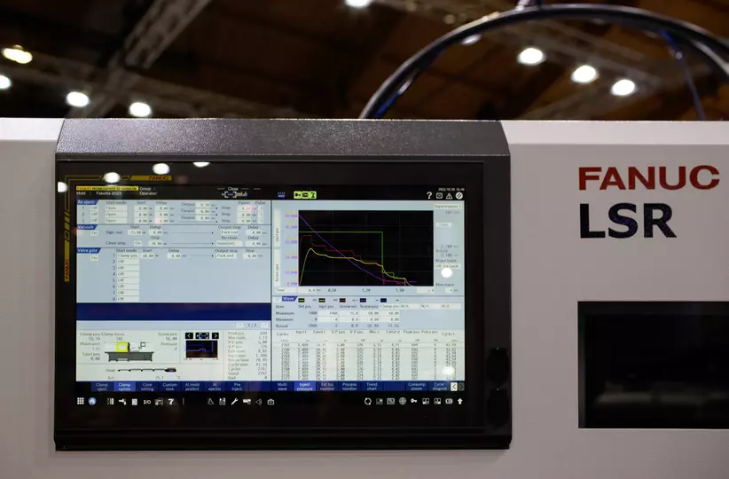Detail of Roboshot α-S150iB LSR injection moulding machine with focus in the CNC at FAKUMA 2023.