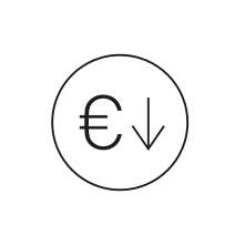 Pictogram for Cost reduction (IoT) in black. SVG format.