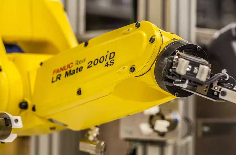 Detail image of LR Mate/4-6D (LR Mate 200iD/4S) from a right view. The FANUC LR Mate/4-6D is a compact 6 axis robot ideal for process automation in many industries.