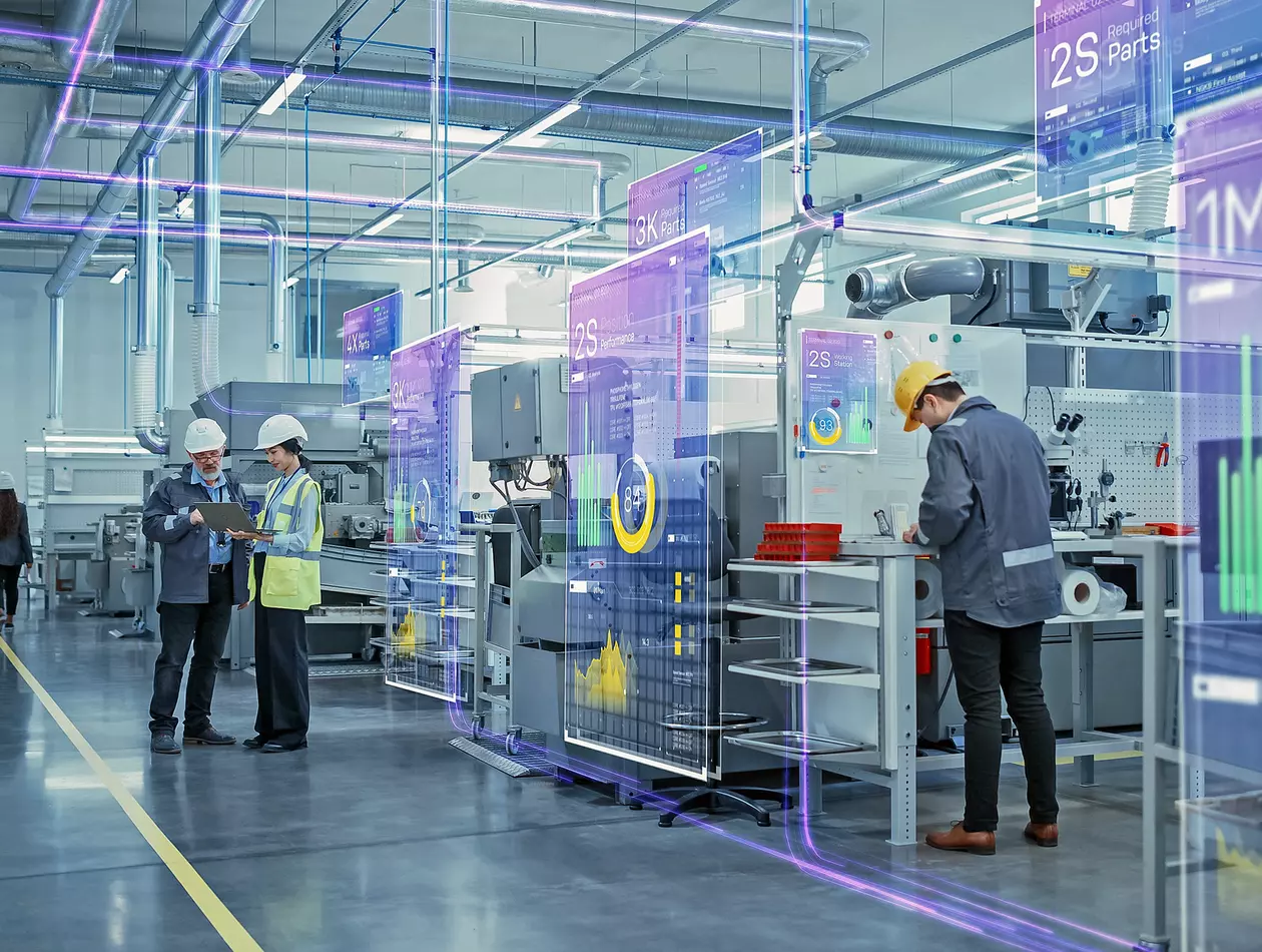 Factory Digitalization: Two Industrial Engineers Use Tablet Computer, Big Data Statistics Visualization, Optimization of High-Tech Electronics Facility. Industry 4.0 Machinery Manufacturing Products
1481351201
advanced, assembly, cyber, information technology, machine vision, process, smart, stats, virtualization, visualization
Innovative Production line in a fully automated industry with IiOT applications