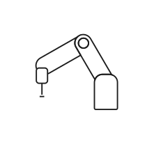 Pictogram for Parts picker (ROBOMACHINES) in black. SVG format.