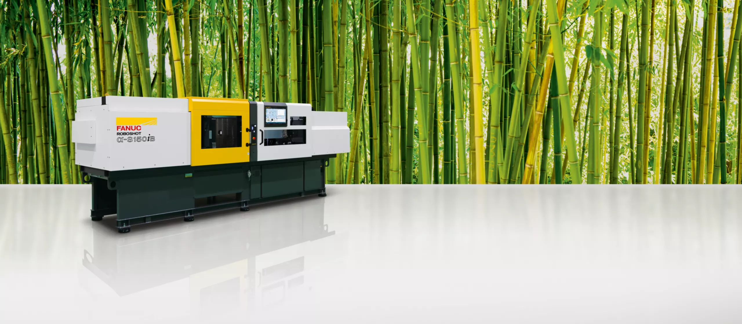 Roboshot alpha-s150iB with a bamboo forest on background. Sustainability illustration.