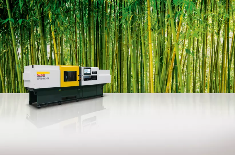 Roboshot alpha-s150iB with a bamboo forest on background. Sustainability illustration.