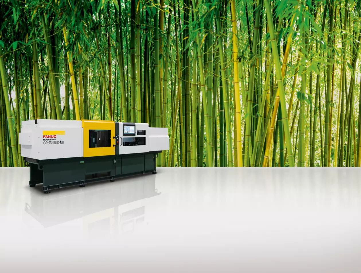 Roboshot alpha-s150iB with a bamboo forest on background. Sustainability illustration.