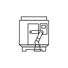 Pictogram for ROBODRILL systems (ROBOMACHINES) in black. SVG format.