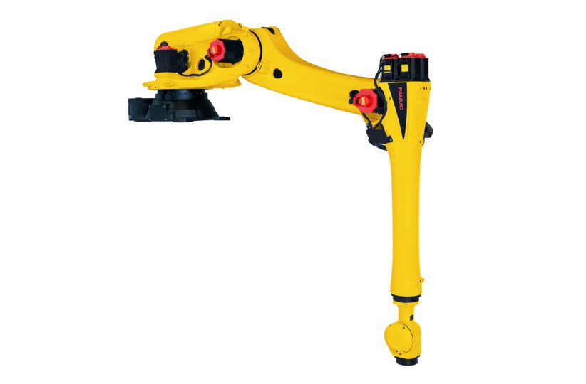 Compact rack-mount robot with 120 kg capacity and 3905 mm reach, powered by the FANUC R-50iA controller for high-speed industrial automation.