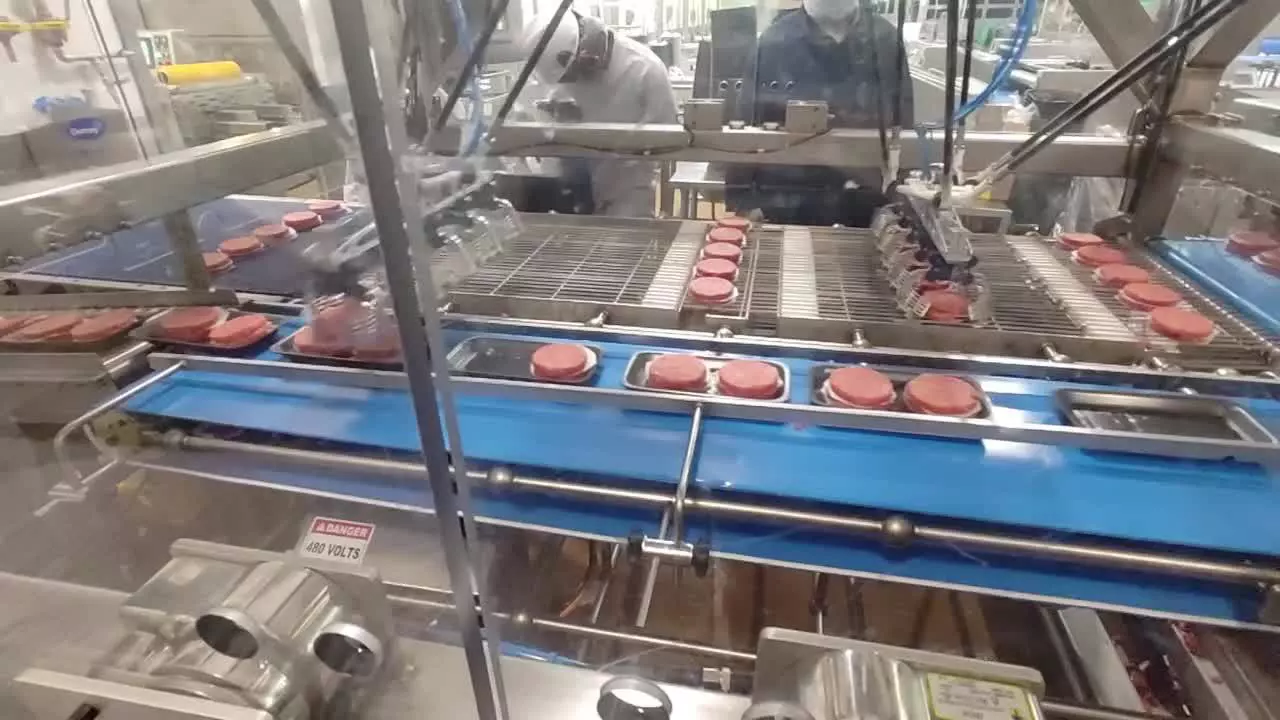 Robôs de processamento de carne de hambúrguer crua